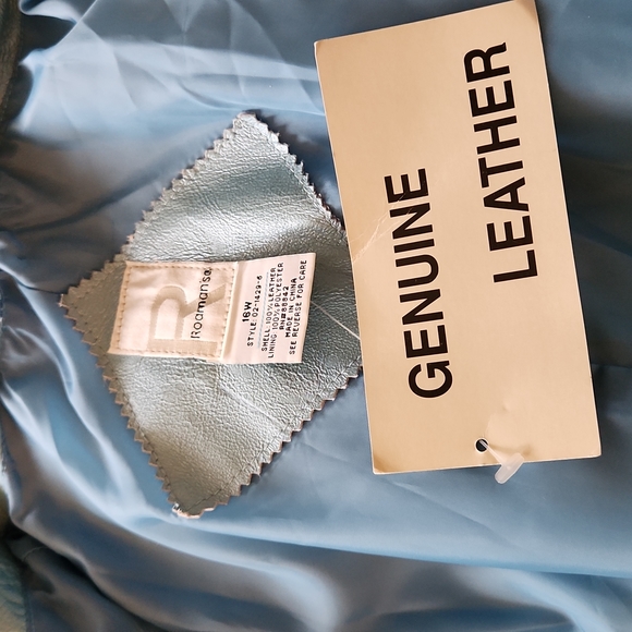 LEATHER Jacket Metalic Blue -Roaman's 16 NWT - Picture 11 of 11